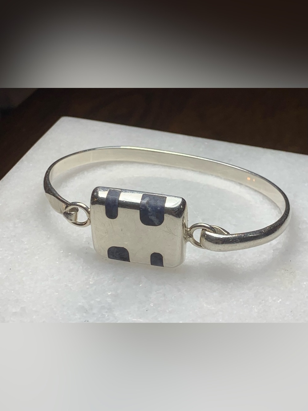 Vintage Mexico 925 Sterling Silver Black Onyx Modernist Bangle Bracelet Unisex